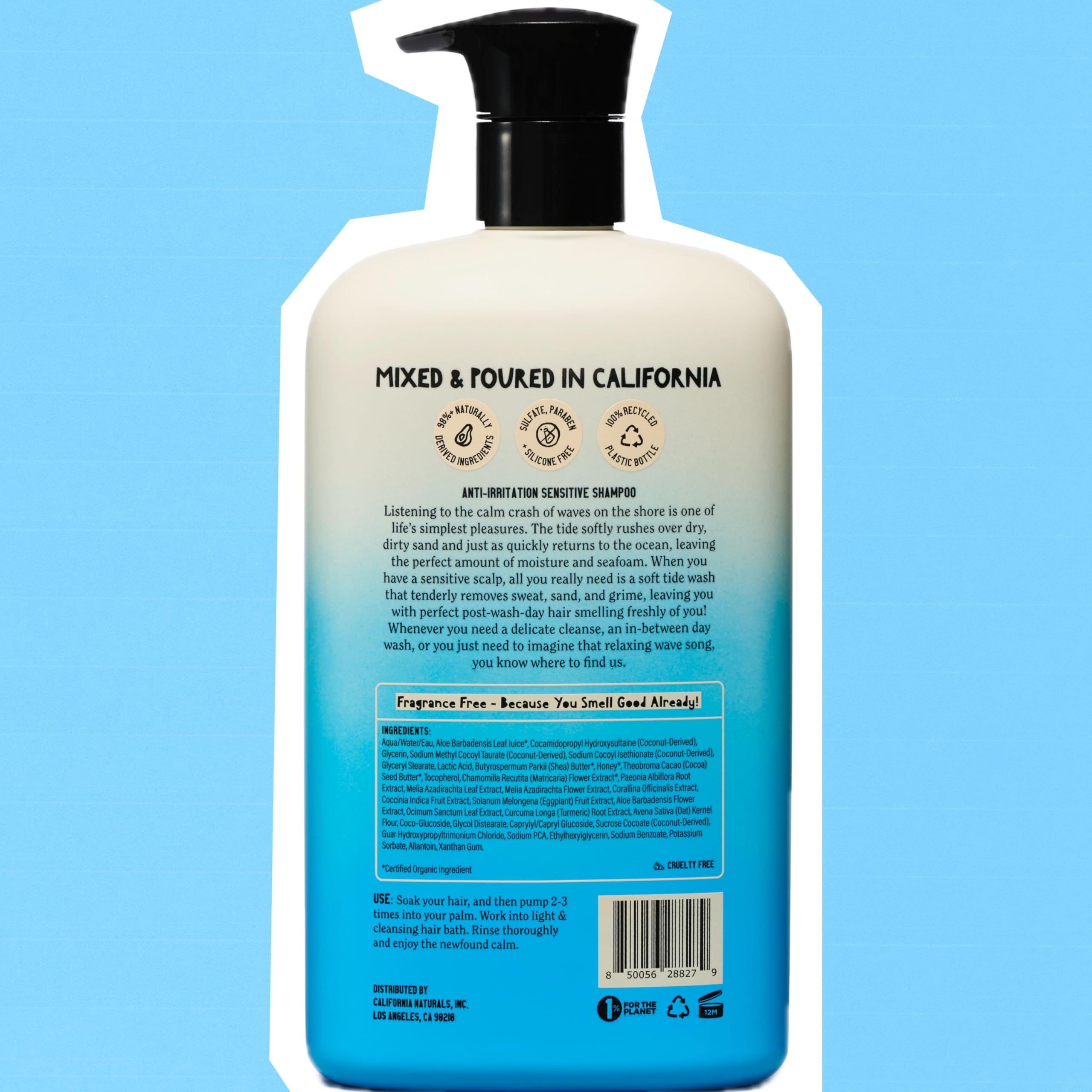 California Naturals shampoo eco-packaging showcases recycled materials.