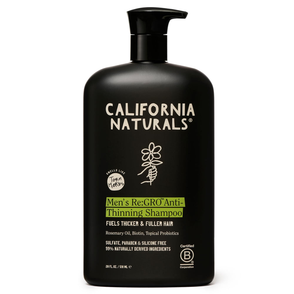 California Naturals Re:GRO champú, botella en primer plano para cuidado diario