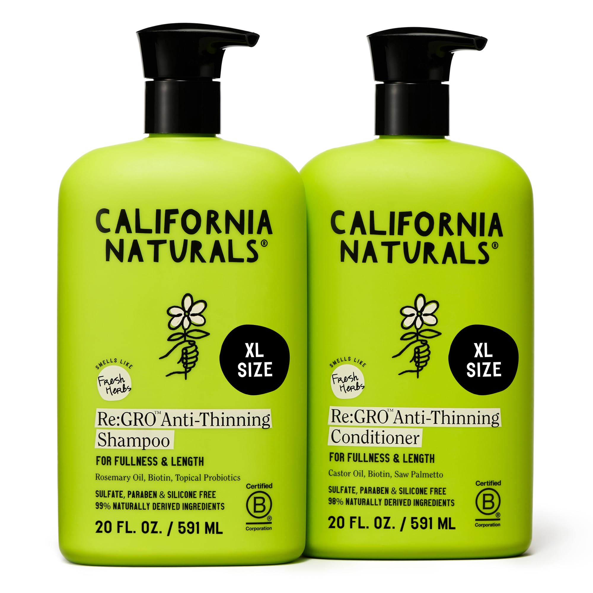 California Naturals Re:GRO Shampoo bottle front promotes scalp vitality and fuller-looking hair.