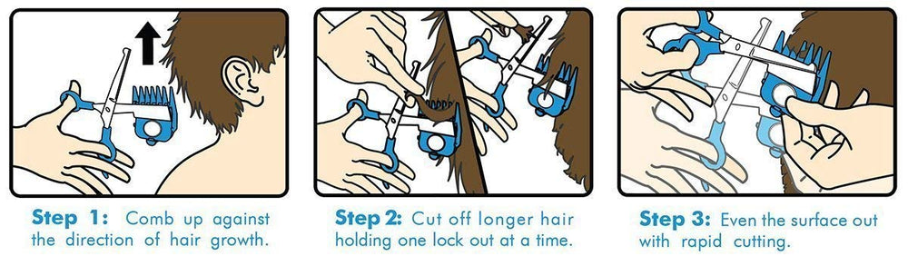Calming Clipper nine combs offer safe length options from 0.5 to 1.5 inches.