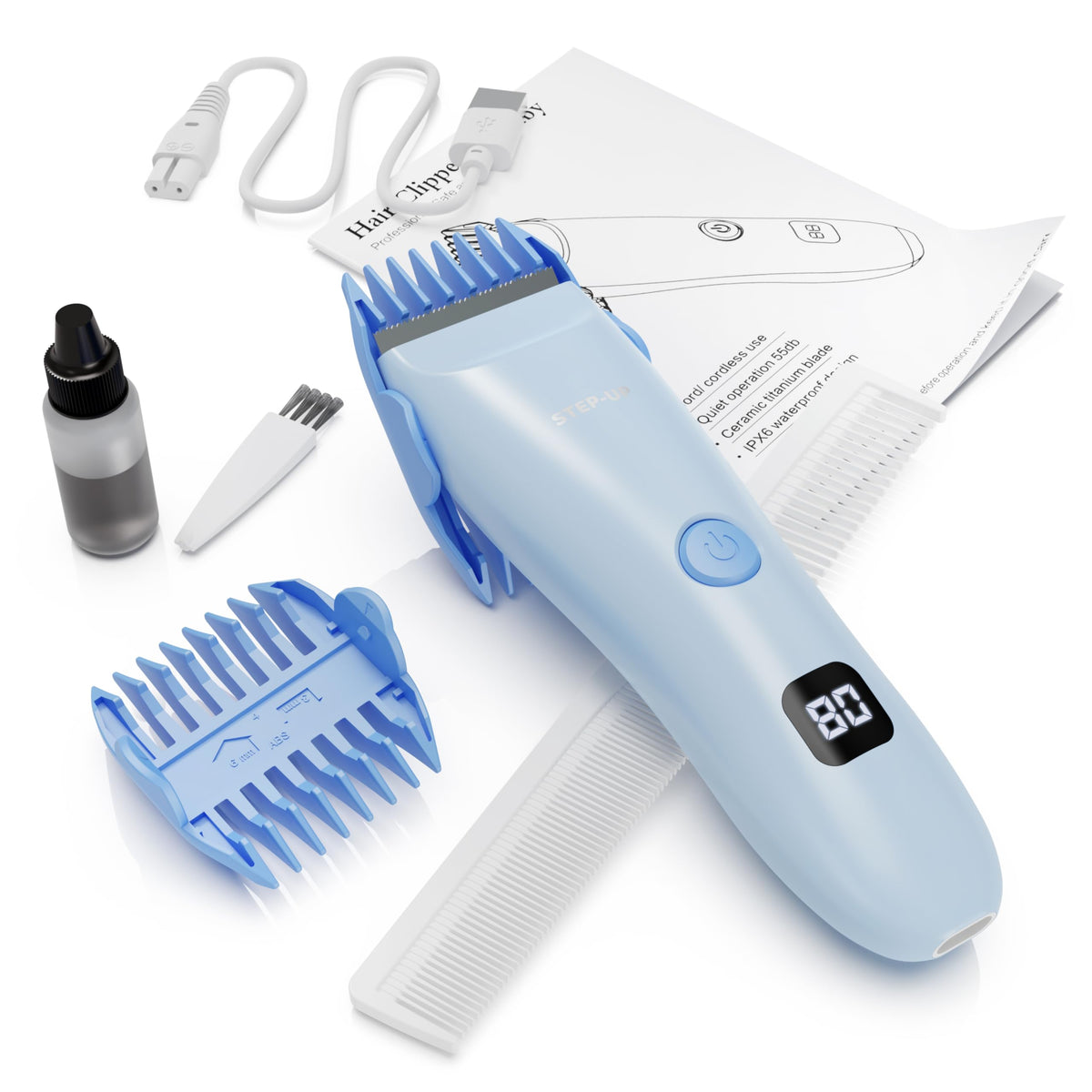 CALMING CLIPPER Step-Up quiet blade close-up for gentle trims