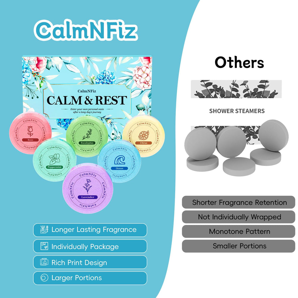 CalmNFiz scent varieties lineup highlights citrus, ocean, peppermint, eucalyptus, lavender, and rose
