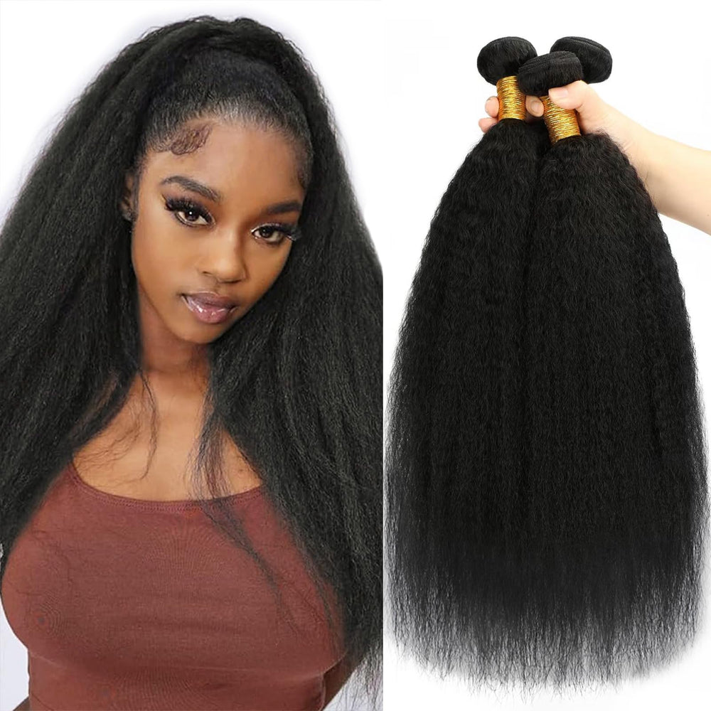 CALNESHIA kinky straight bundles 3-pack for full volume and versatile styling.