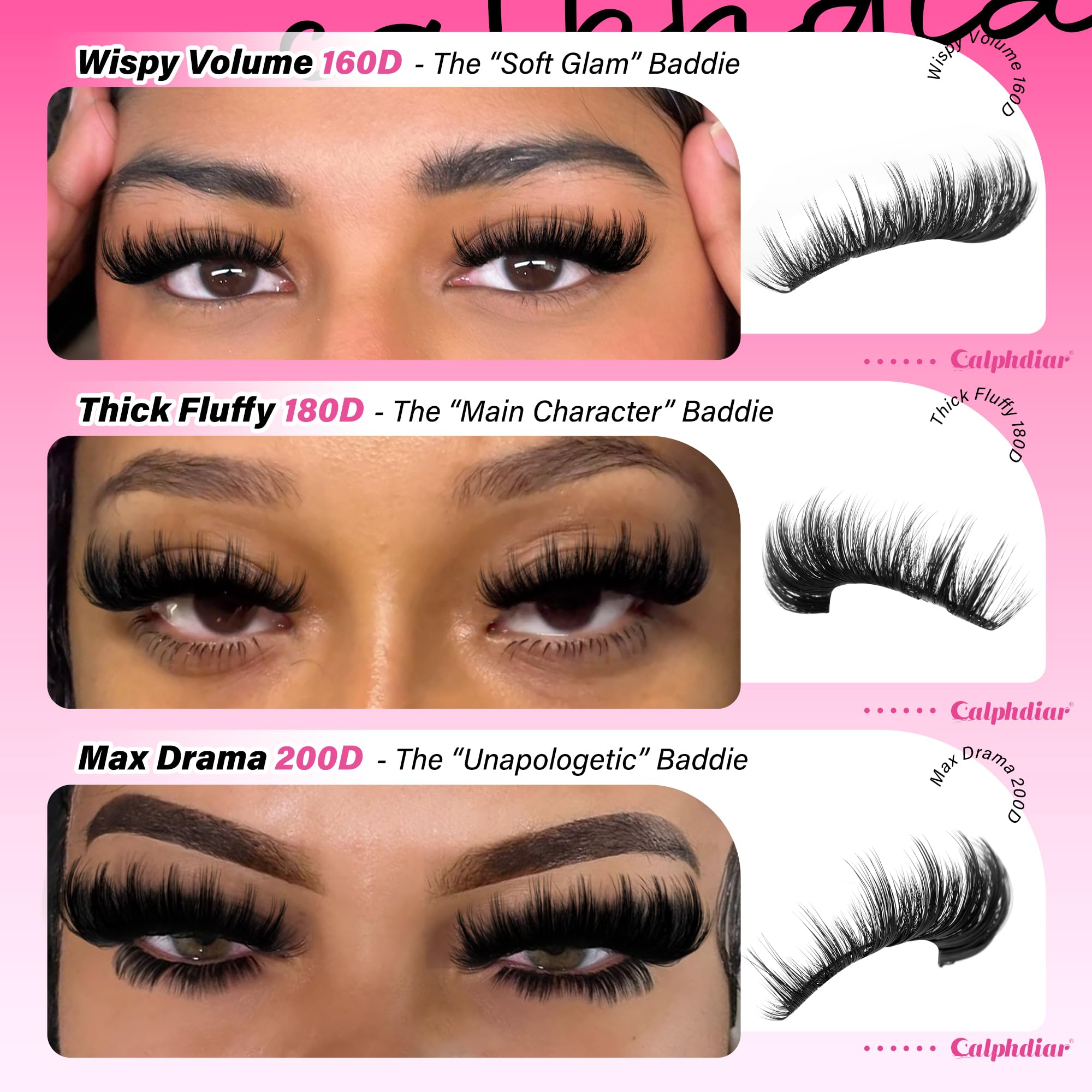 Calphdiar 200D dramatic lashes close-up — max drama without heavy feel.