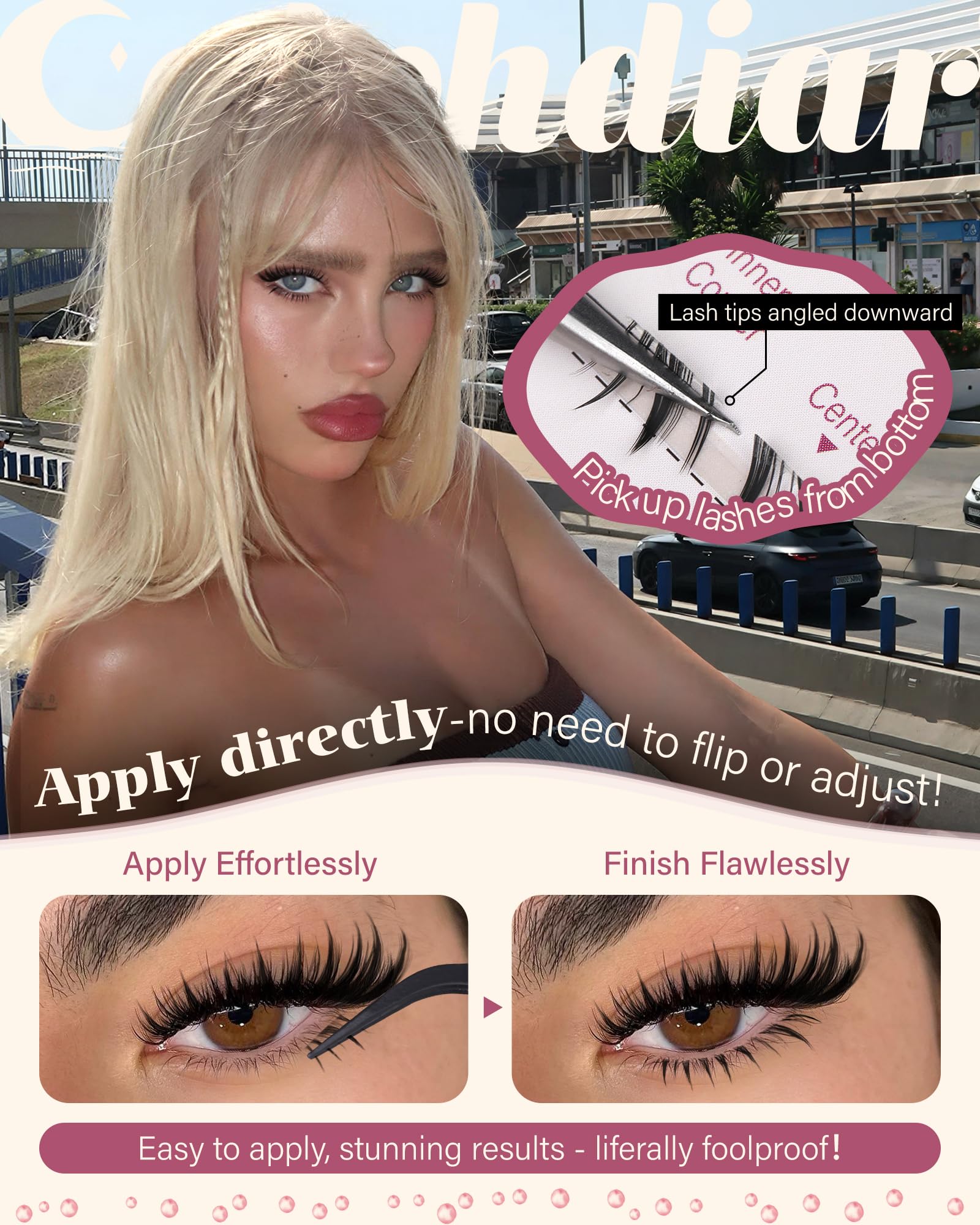 Calphdiar bottom lash clusters 5-8mm right outer natural placement with downward tips