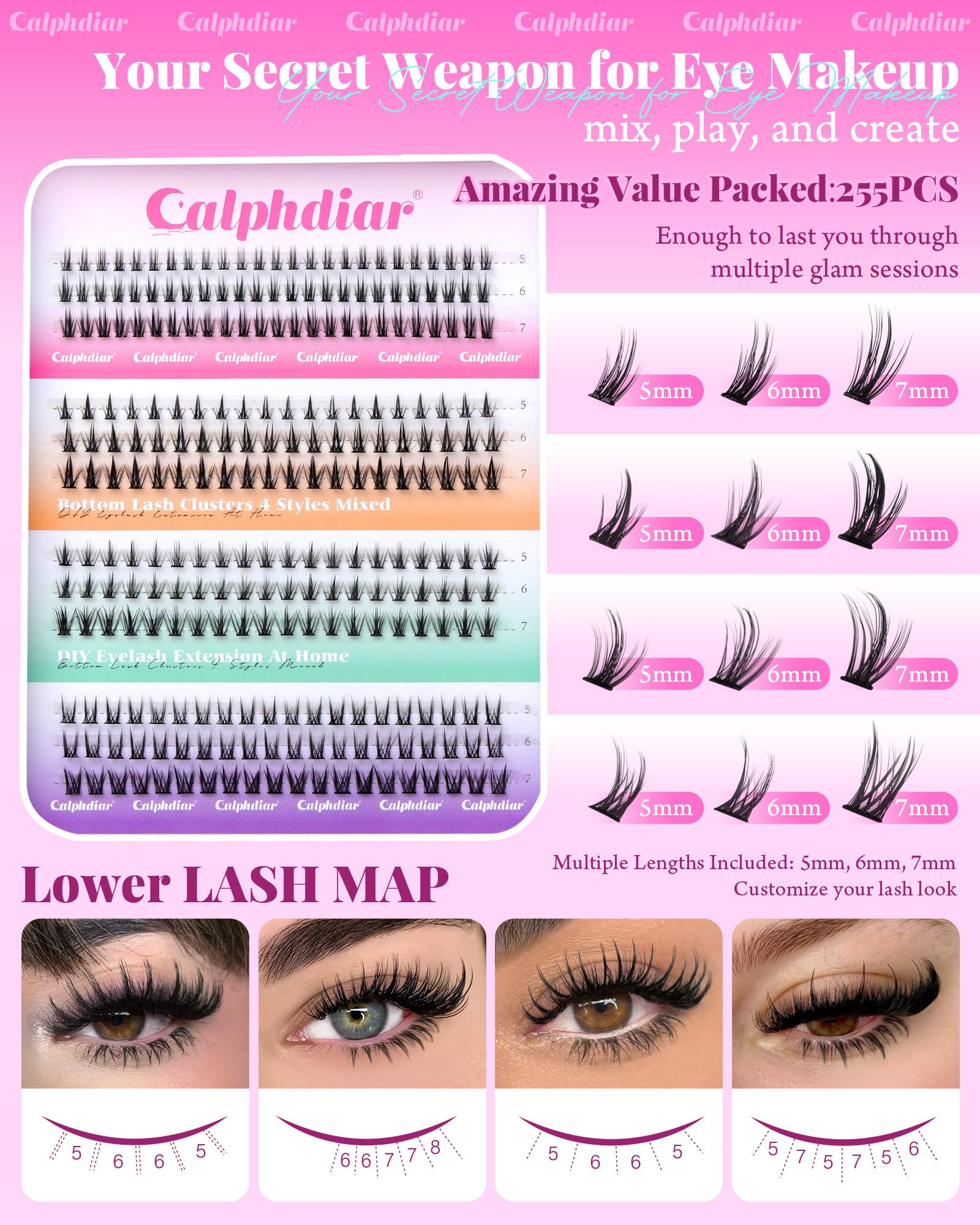 Calphdiar bottom lash clusters subtly dramatic 5-7mm for refined evening appeal.