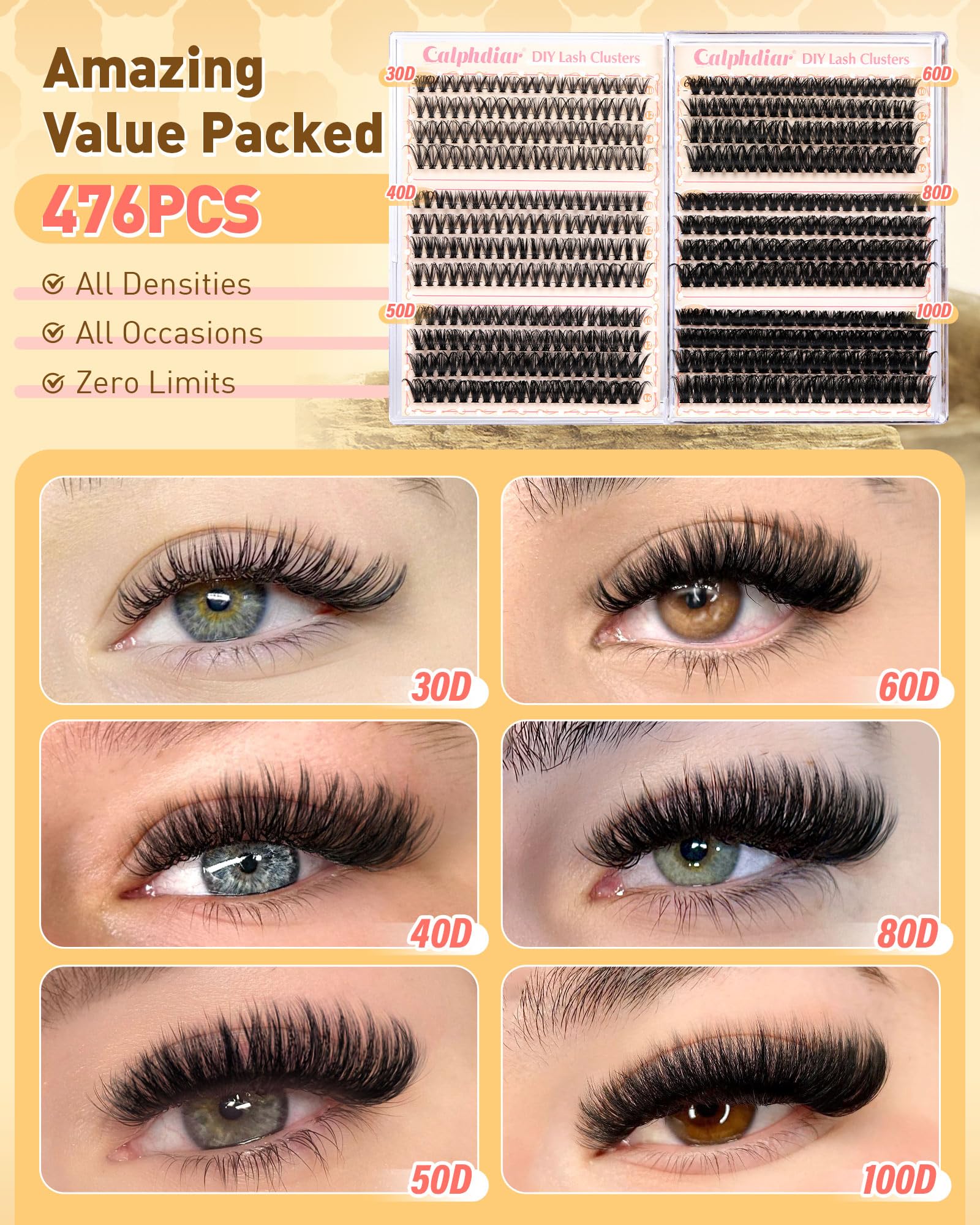 Variety set shows 30D–100D options for customizable lash maps