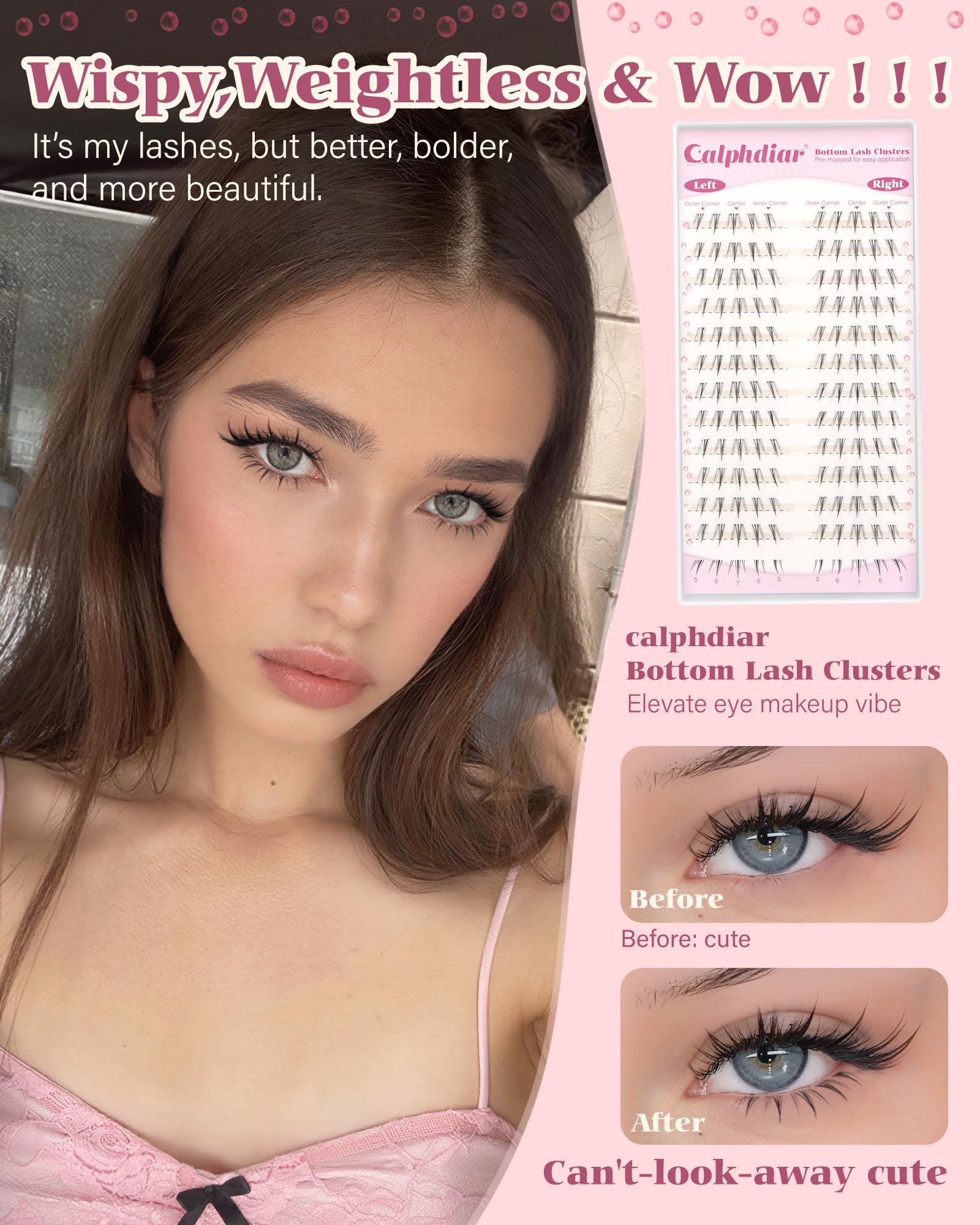 Fairy lash clusters from Calphdiar pair with upper extensions.