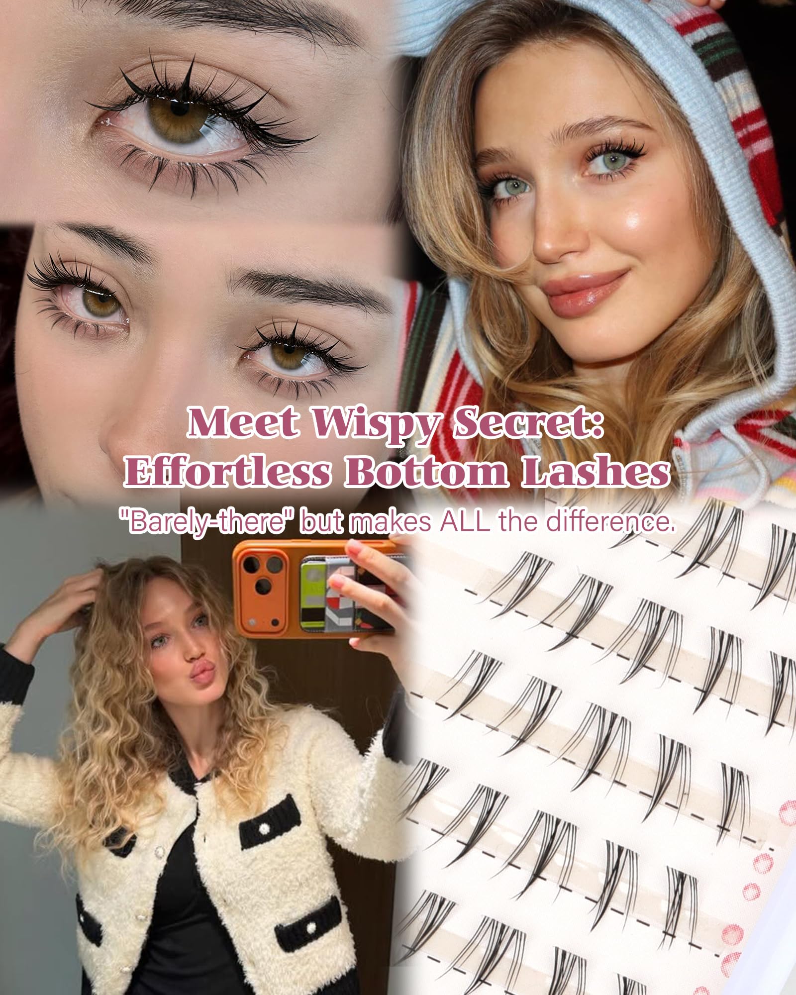 Invisible clear band bottom lashes by Calphdiar for a natural look.