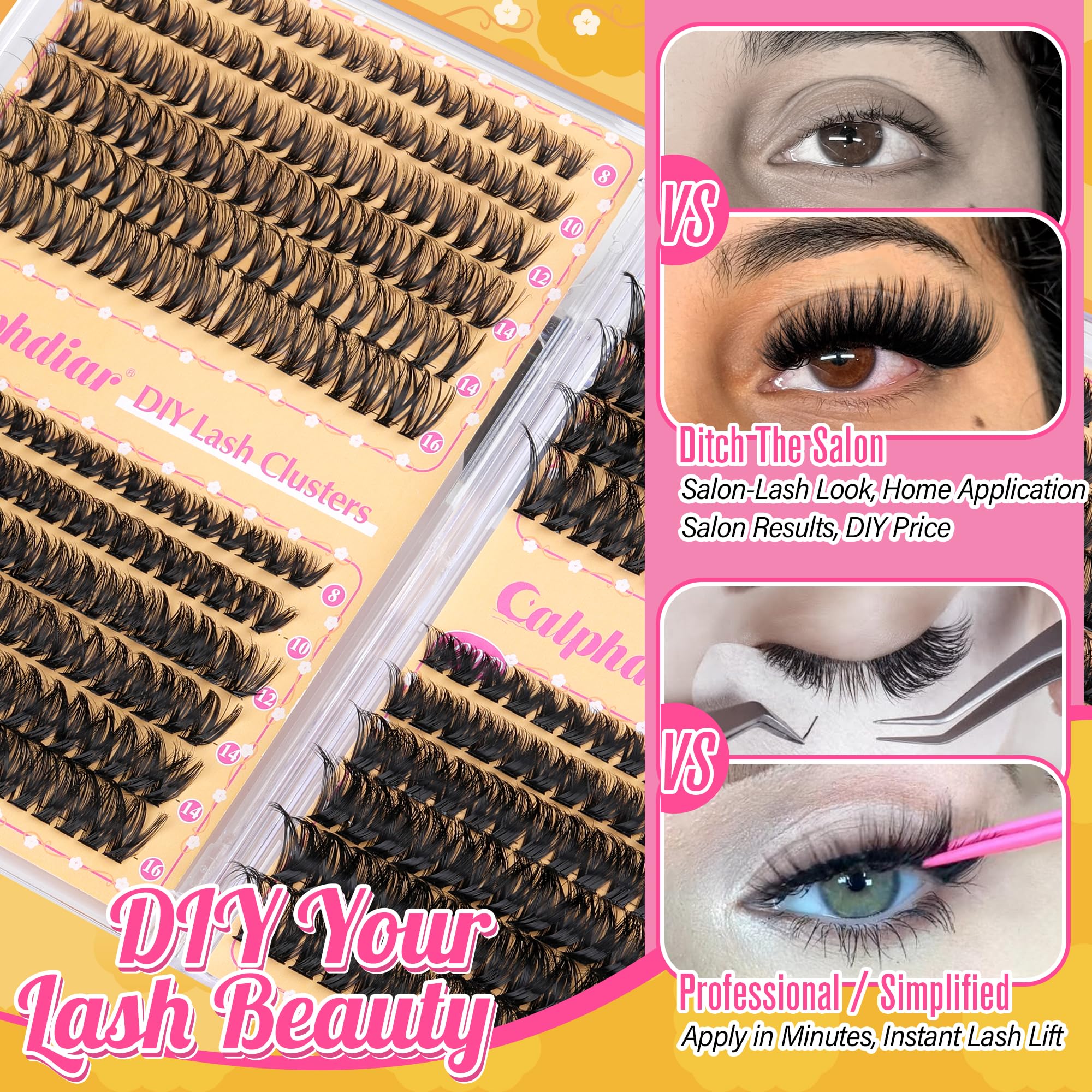 Calphdiar lash clusters 8-16mm lengths for versatile styling.