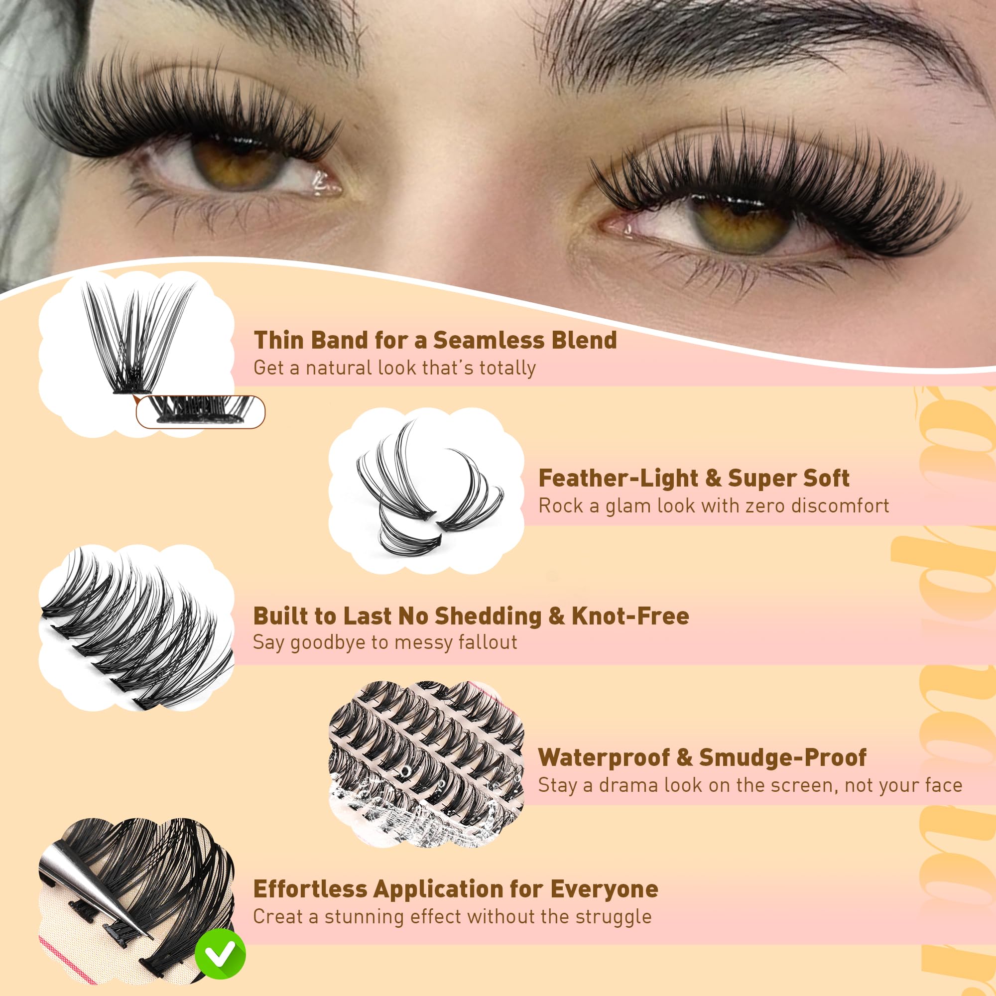 Calphdiar lash clusters mink-like fiber, lightweight and skin-friendly