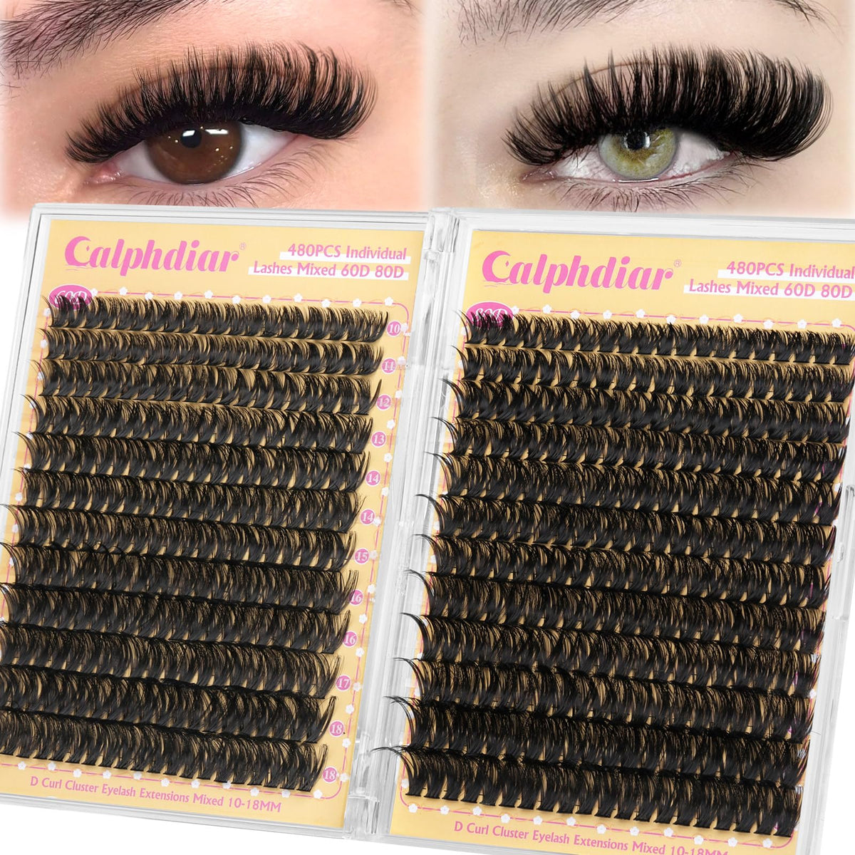 Calphdiar lashes clusters 60D+80D volume set for salon-like look at home