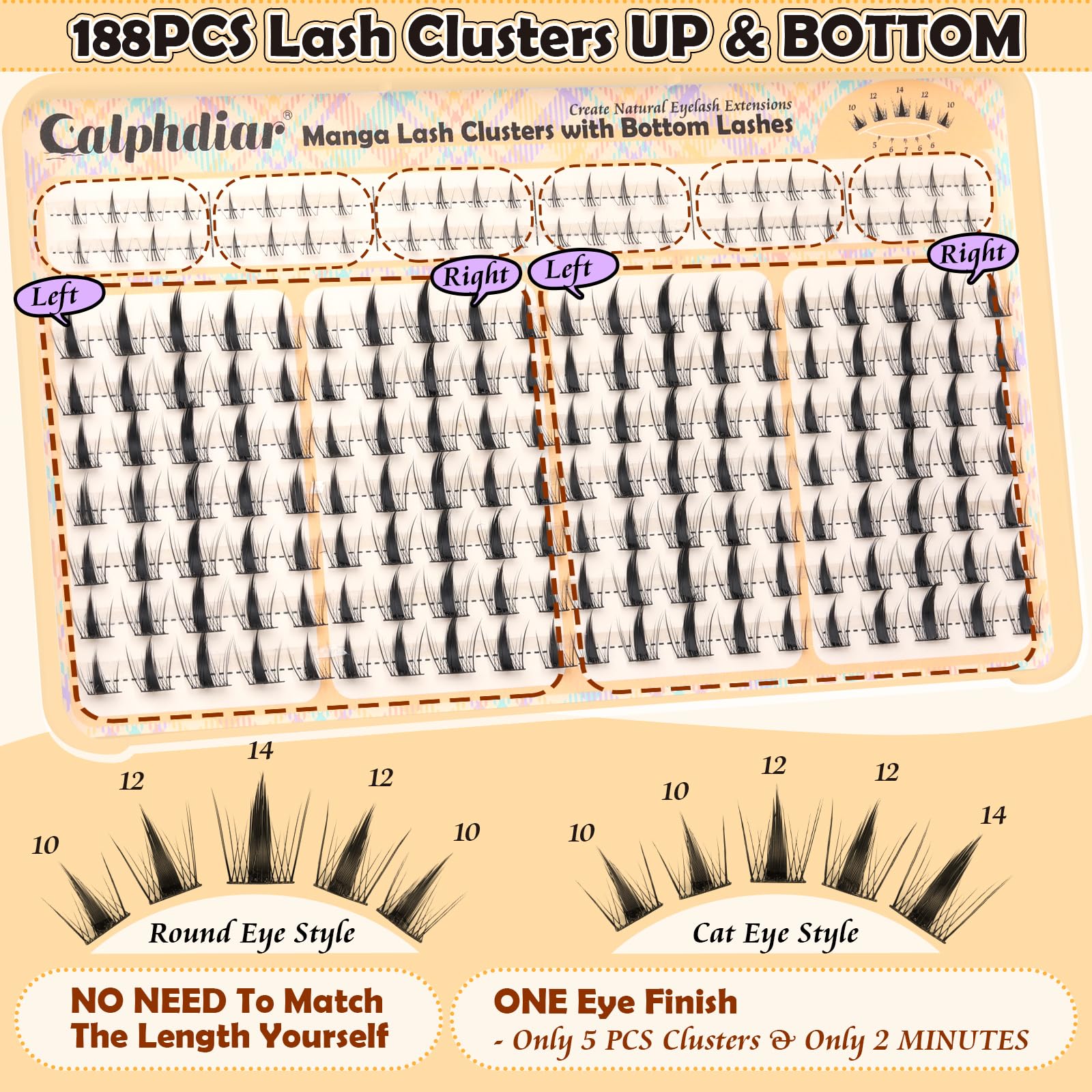 Calphdiar Manga Lash Clusters with spiky tips enhance eye shape and allure