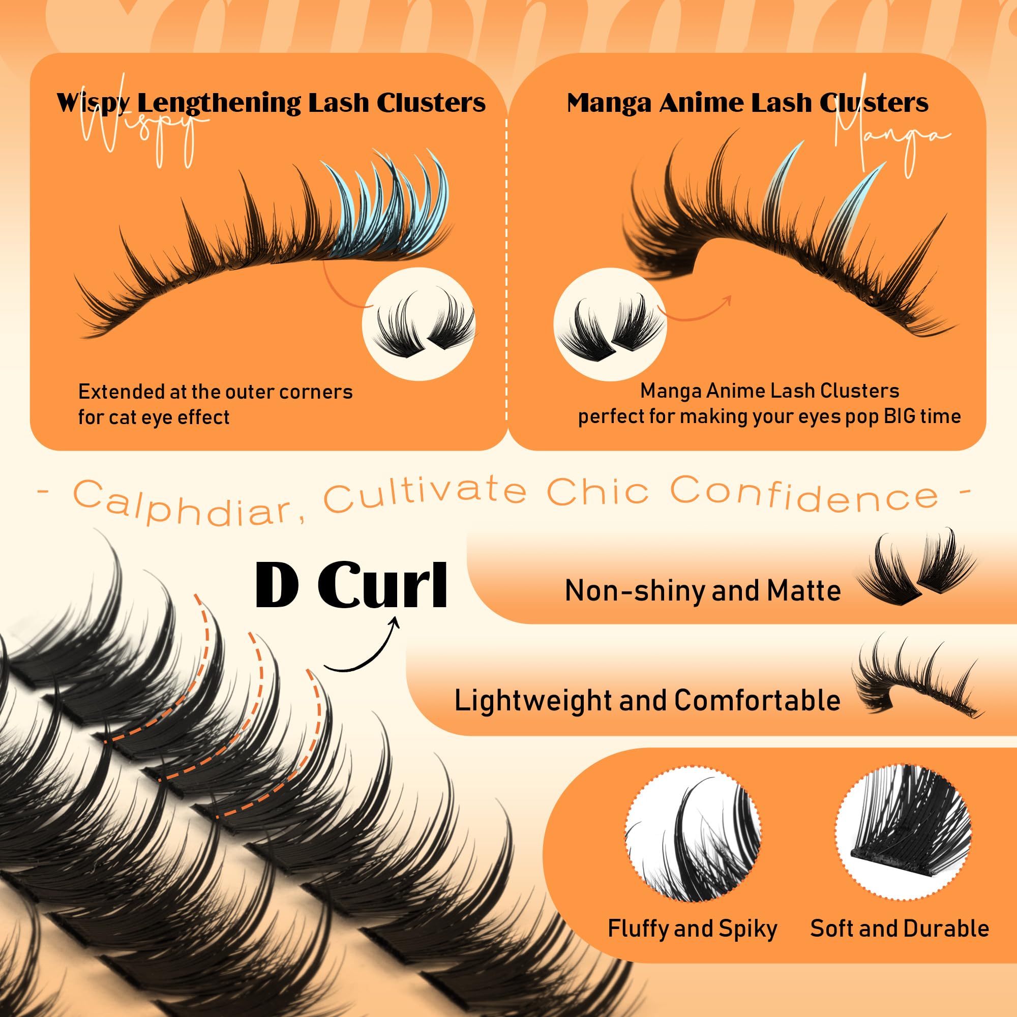 Calphdiar Manga Lash Clusters graphical volume 16mm for dramatic lashes