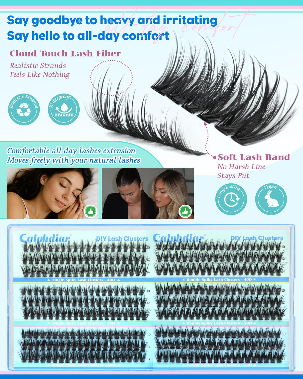 Calphdiar lash clusters 60D for extra fullness with soft flex band