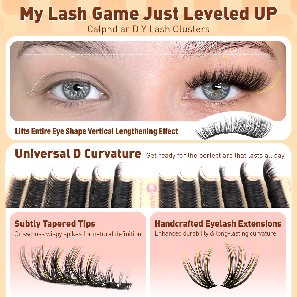 Calphdiar Wispy Lash Clusters D-curly for lifted, wide-eyed effect