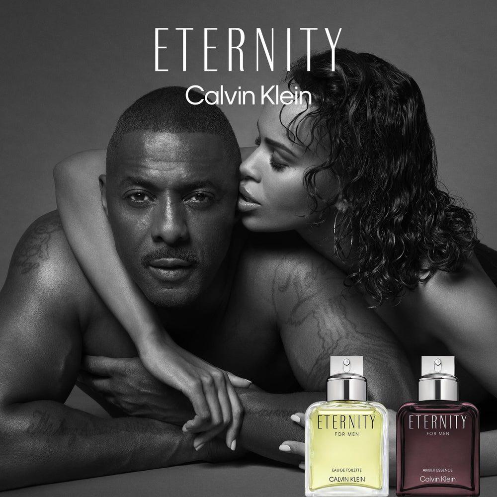 Calvin Klein Eternity label close-up, bright, classic branding for confident shopping.