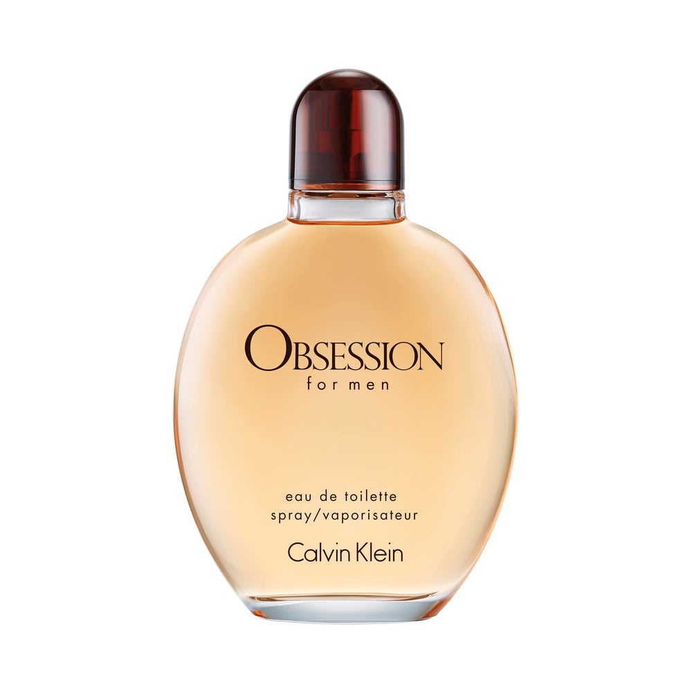 Calvin Klein Obsession for Men bottle front view, suggesting a lasting evening scent