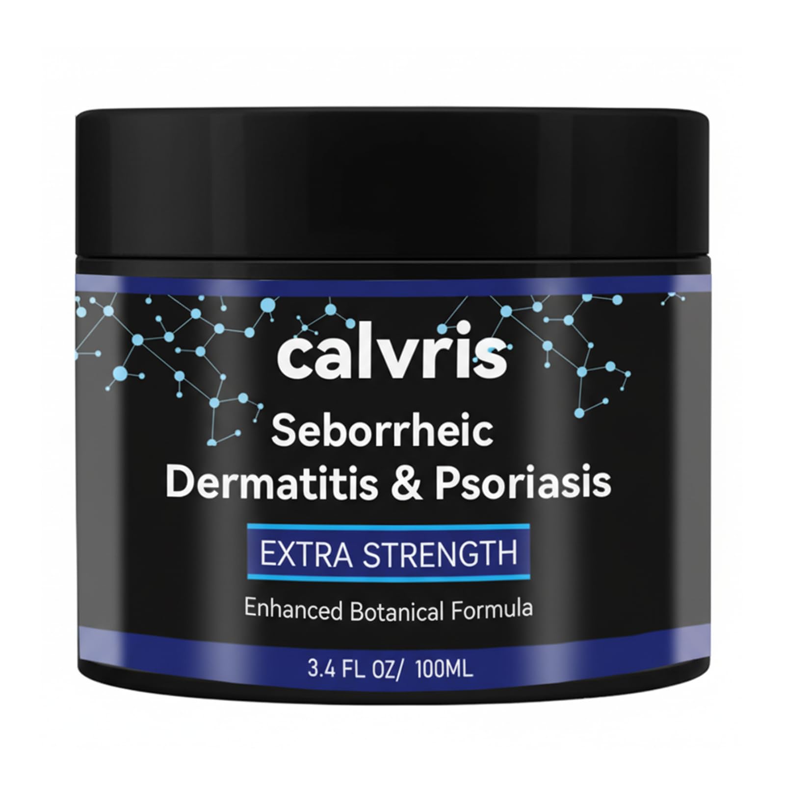 Calvris Extra Strength Scalp Cream bottle for rapid flakes relief and daily use.