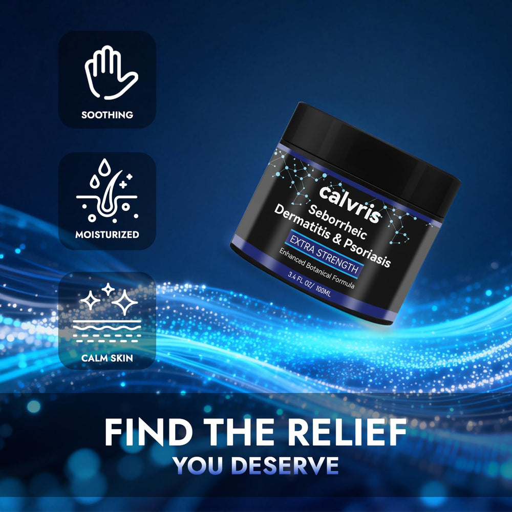 Calvris scalp comfort therapy image suggests soothing relief after application.