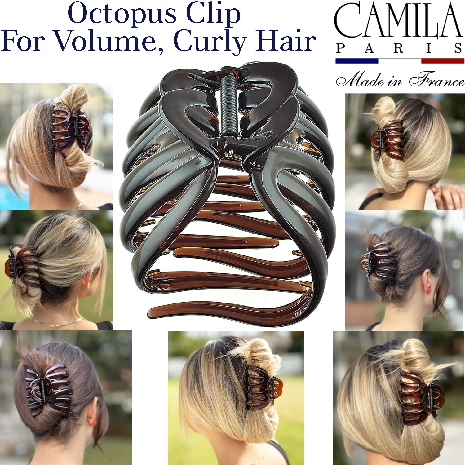 Pinza para cabello largo Camila Paris AD718 ofrece sujeción estable durante el día.