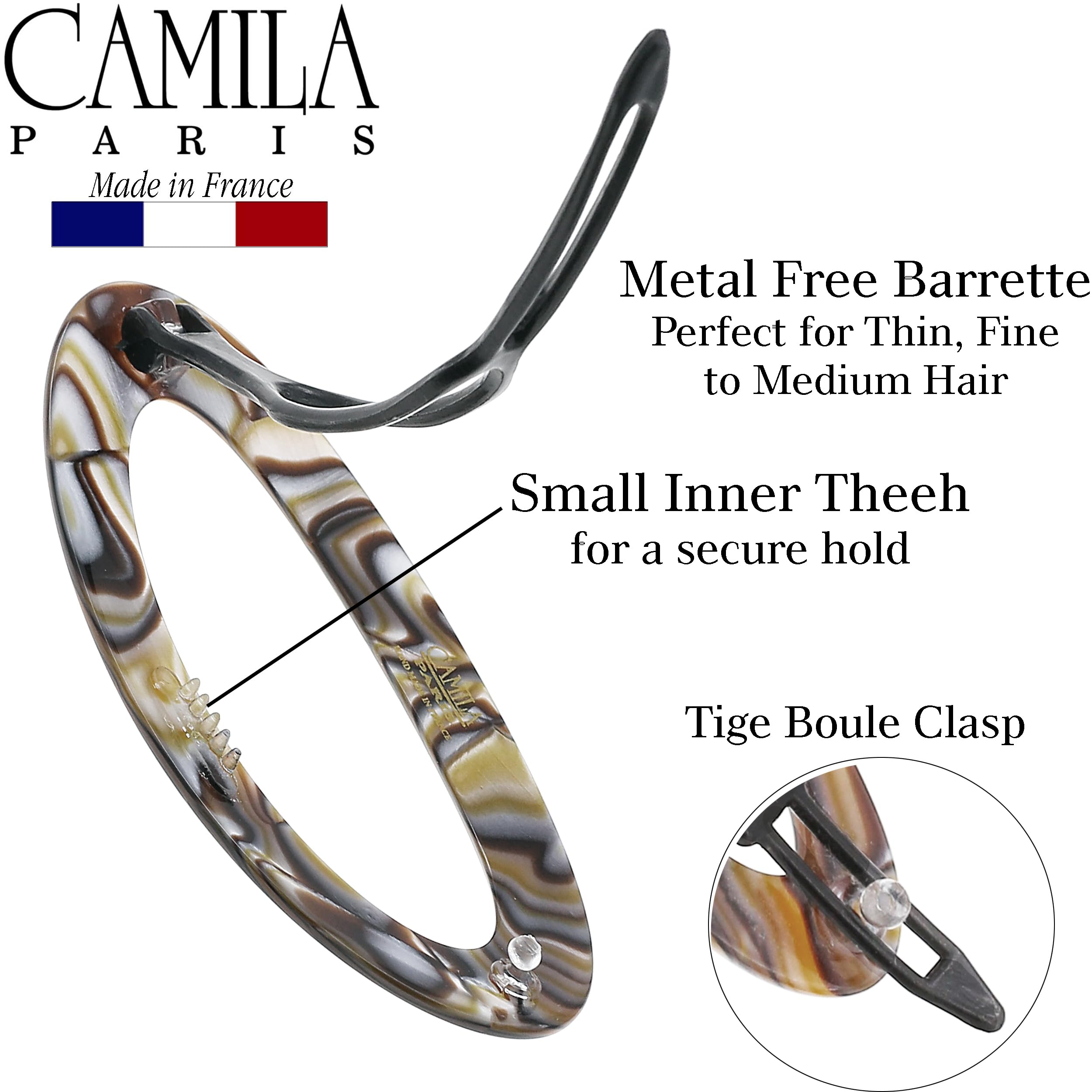 Camila Paris CP3367 onyx barrette made in France with durable cellulose acetate