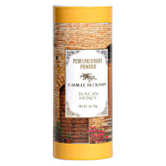 Camille Beckman Tuscan Honey dusting powder on skin for soft fragrance and absorption.