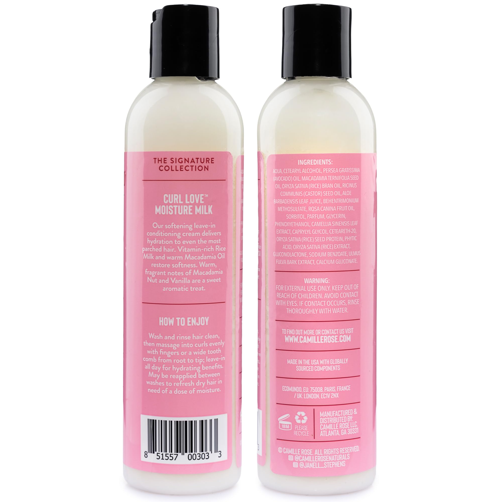 Aplicación de Camille Rose Curl Love Moisture Milk entre las palmas para desenredar suavemente.