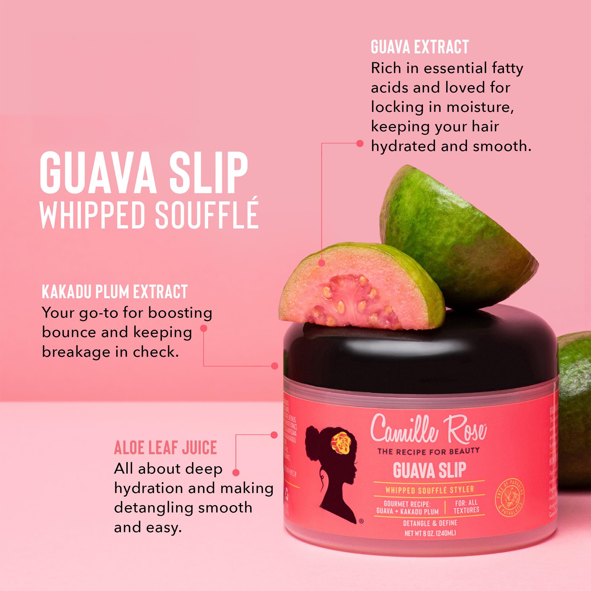 Camille Rose Guava batida definición de mechones con brillo natural