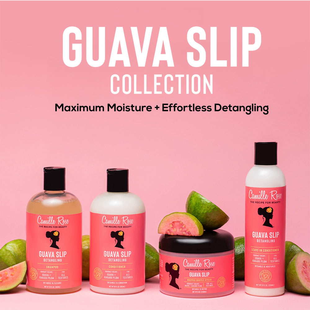 Camille Rose Guava Slip Detangling Conditioner after rinse glow signals revived, hydrated curls.