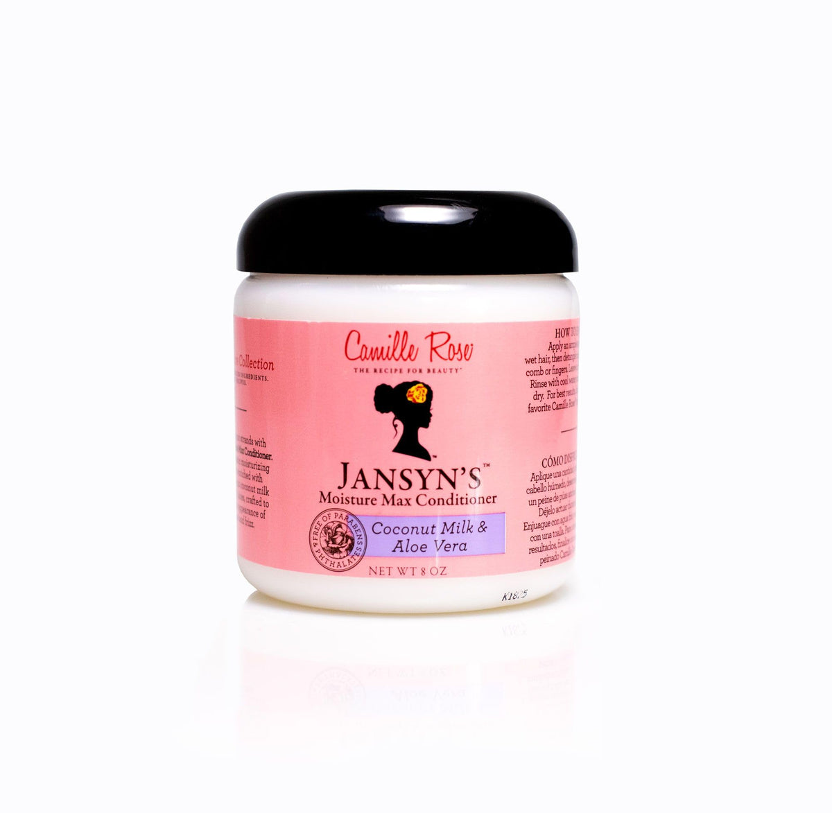Camille Rose Jansyn’s Moisture Max: bote crema para cabello suave e hidratado.