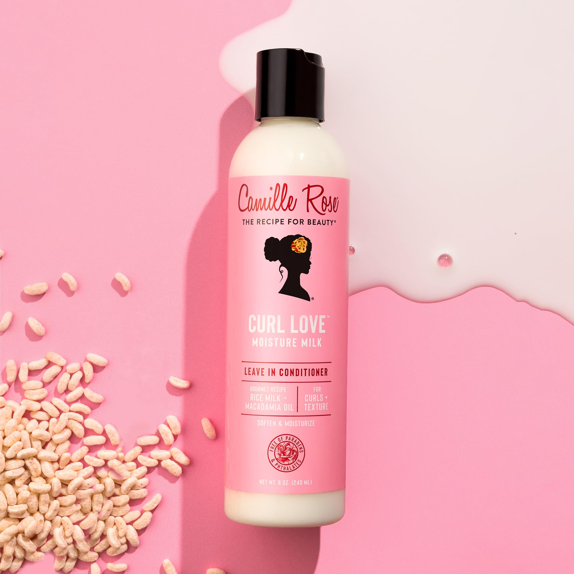 Textura cremosa de Curl Love Moisture Milk, listo para pegarse a las hebras sin apelmazar.