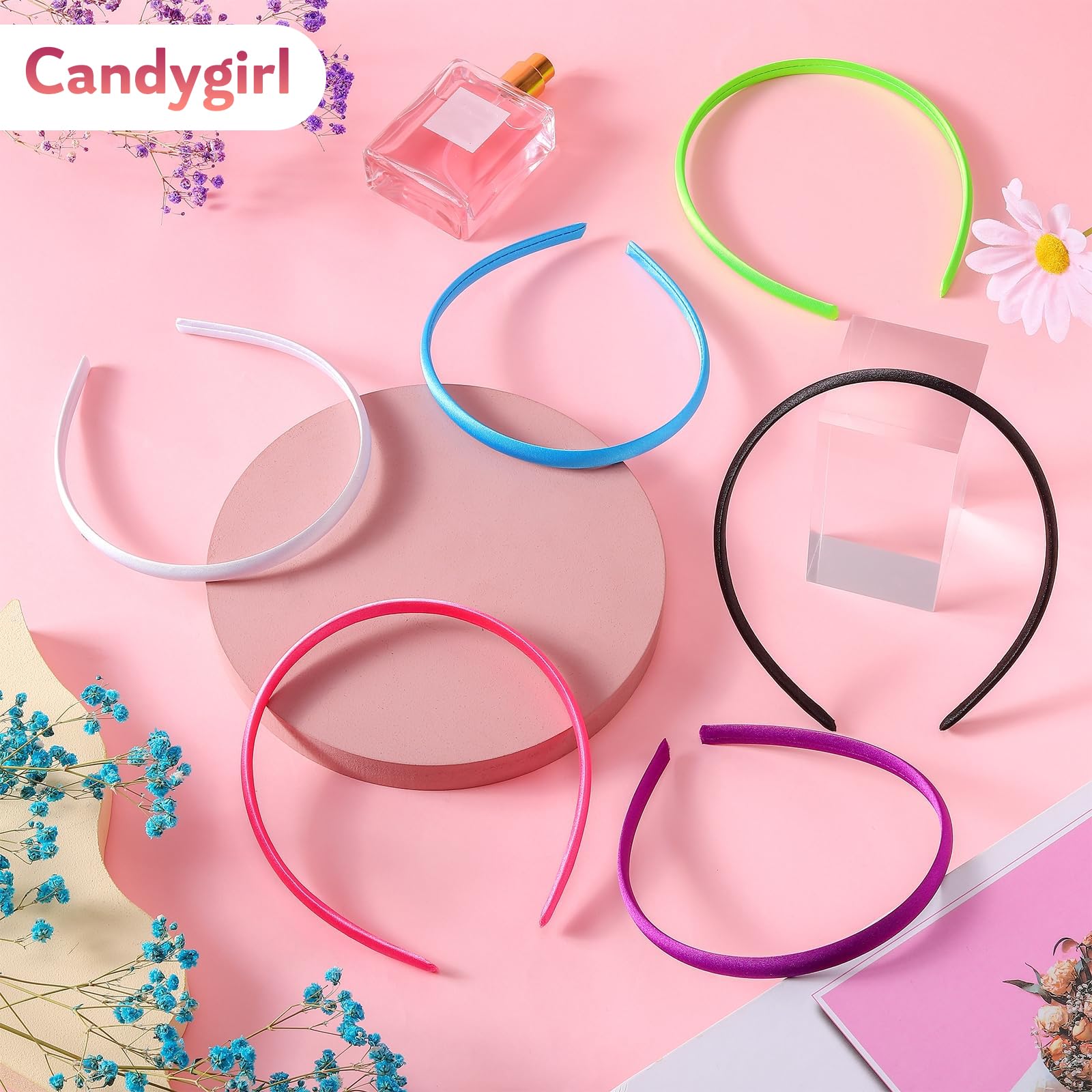Candygirl 1cm wide satin headband offers gentle stretch