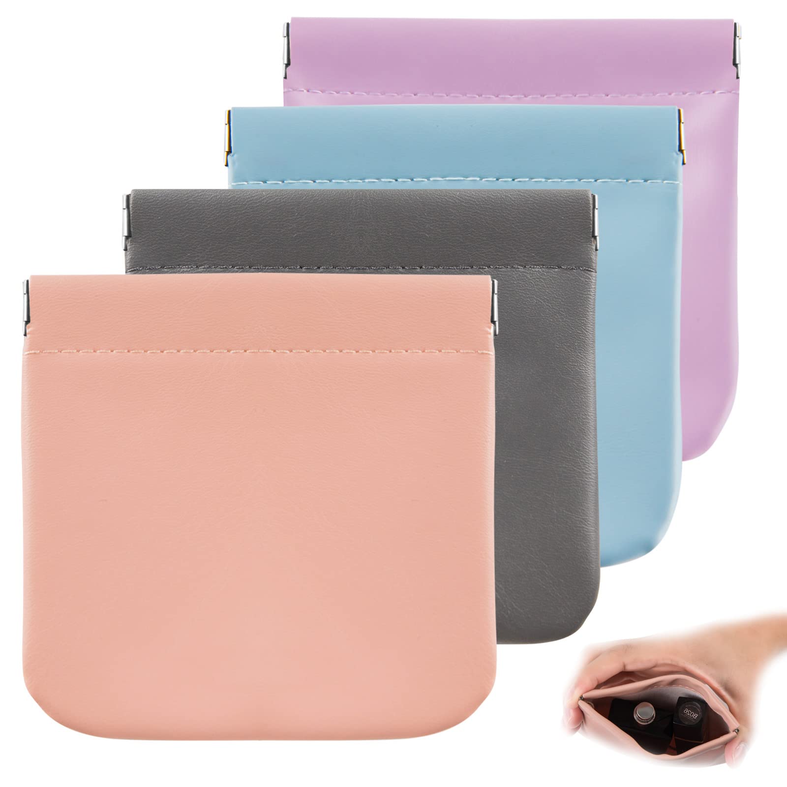 CANIPHA Lambskin pocket cosmetic bag in dark gray—soft, glossy finish for on-the-go touch-ups.