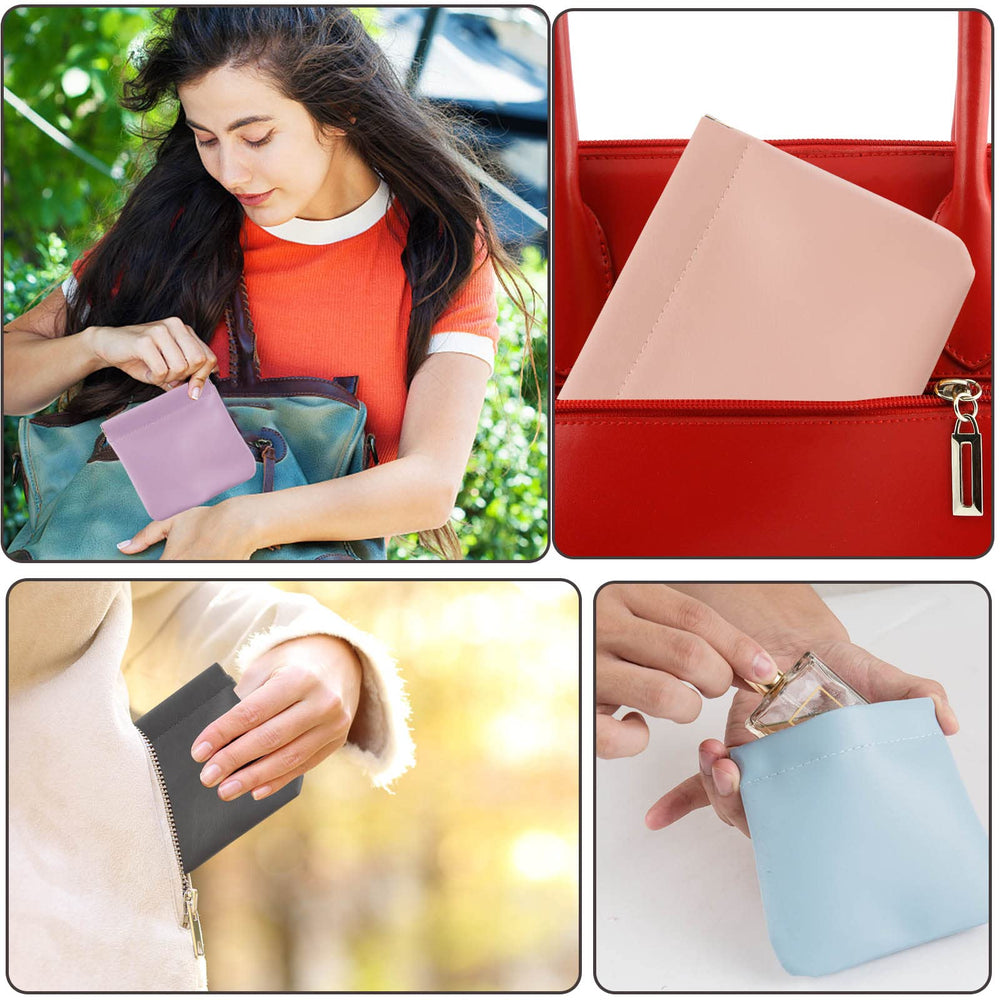 CANIPHA Lambskin pocket cosmetic bag no-zip design—quick, one-handed access for busy mornings.
