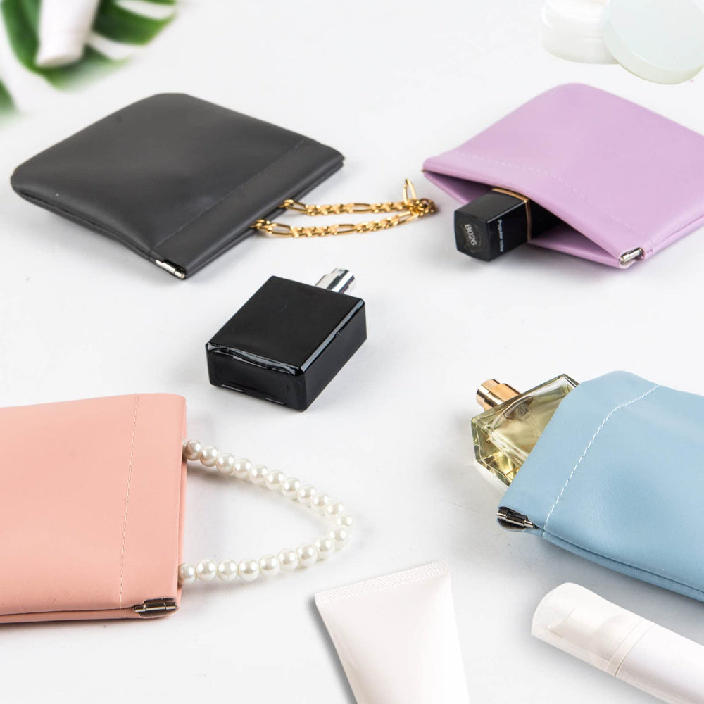 CANIPHA Lambskin pocket cosmetic bag pink—waterproof PU leather protects items during travel.