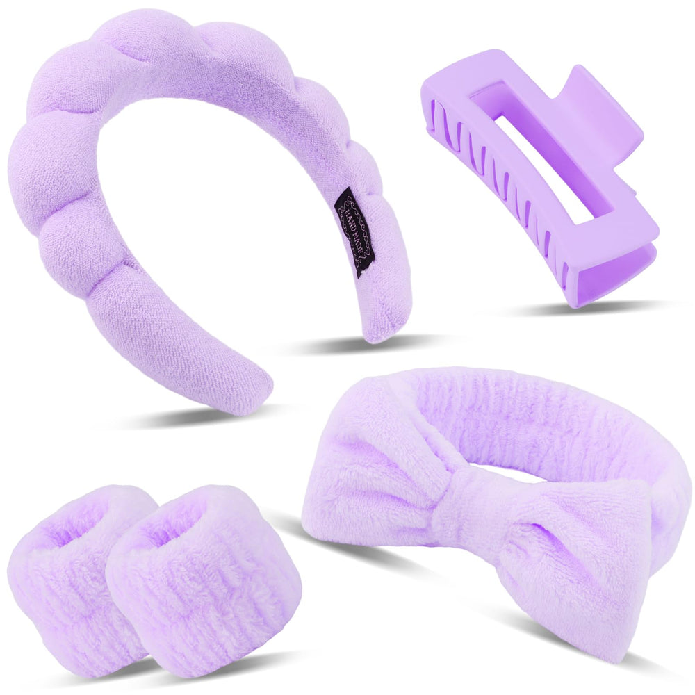 Banda Canitor para cabello spa morada, suave y absorbente para limpieza facial