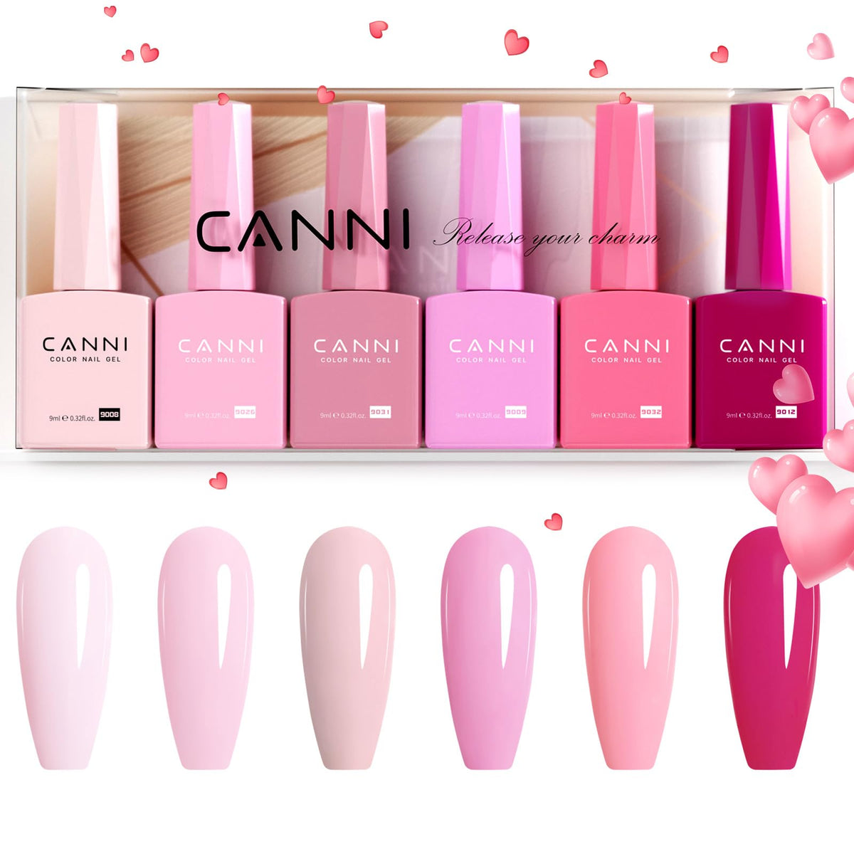 CANNI 9ml Hema-Free gel polish set in light pink bottles for long-lasting shine