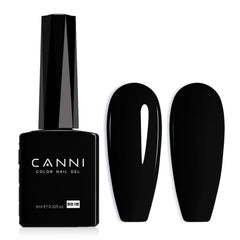 CANNI black gel polish bottle view shows pure black shade for accurate at-home manicures.