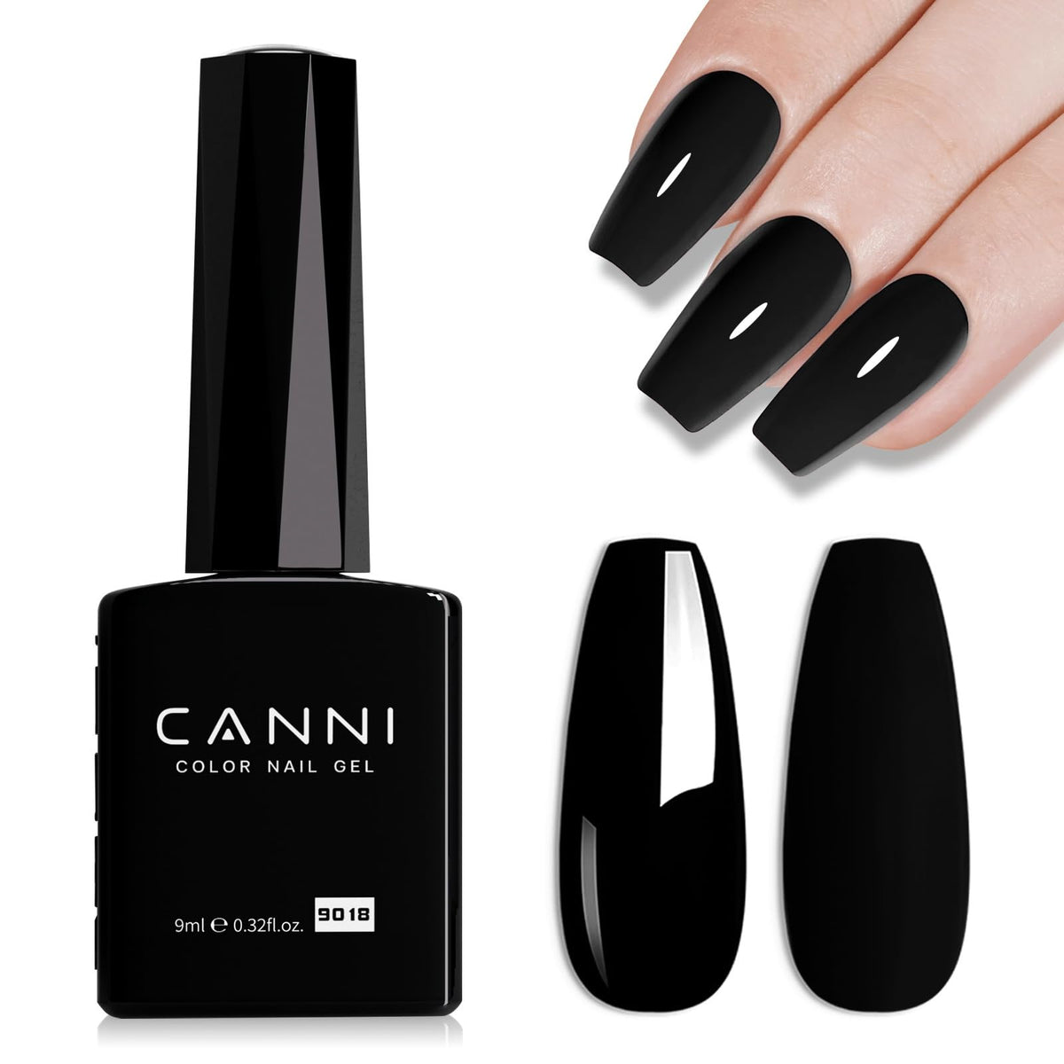 CANNI black gel nail polish with pure black gloss for home manicures.