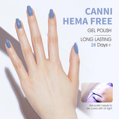 CANNI blue gel polish being applied for smooth, even coverage
