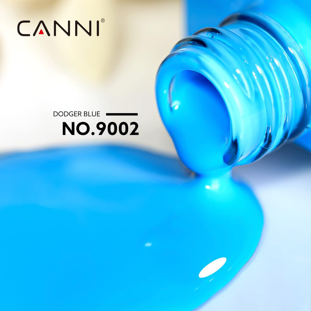 CANNI Blue Gel Nail Polish cap angled shot highlights precise application.