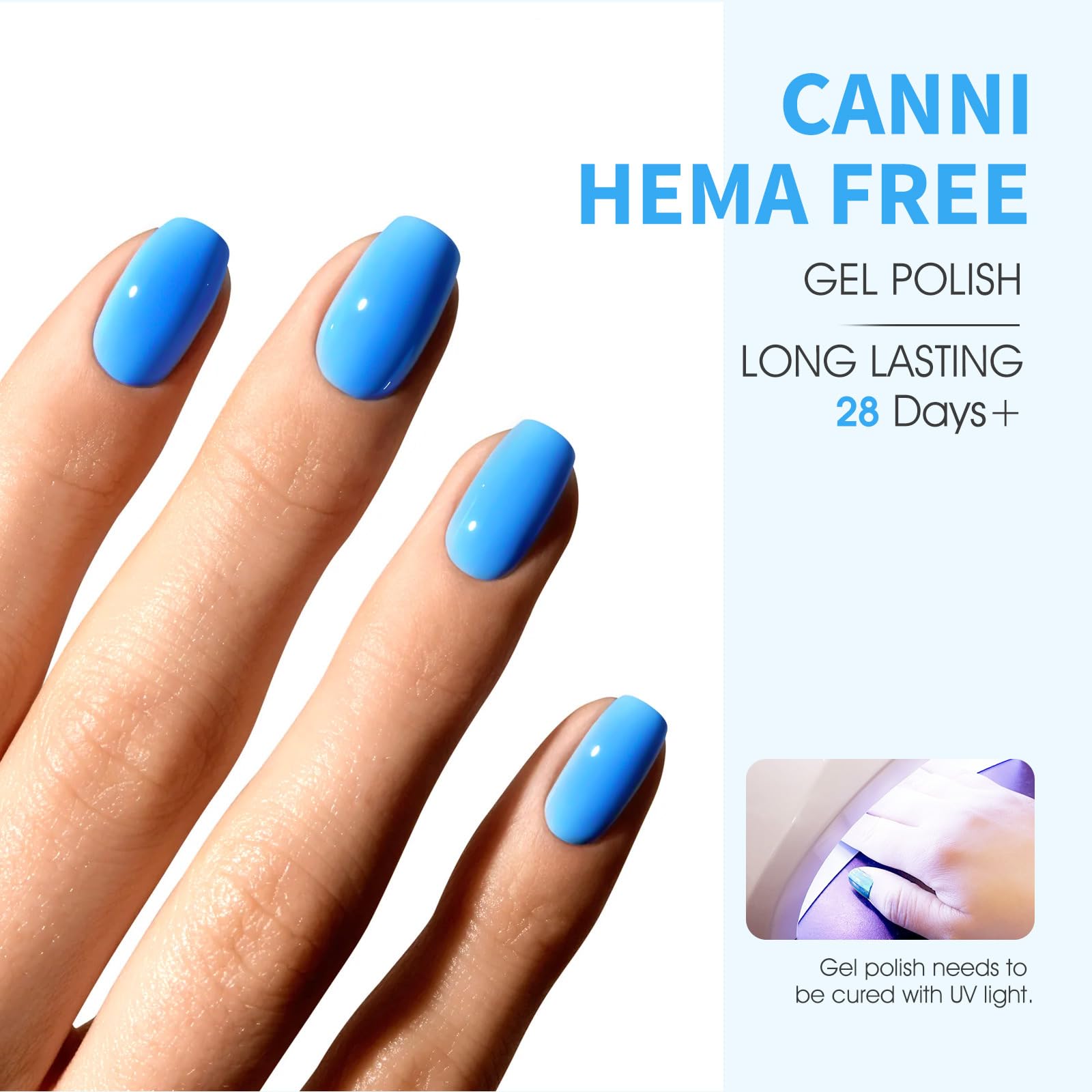 CANNI Blue Gel Nail Polish color swatches showcase rich blue shade for quick selection.