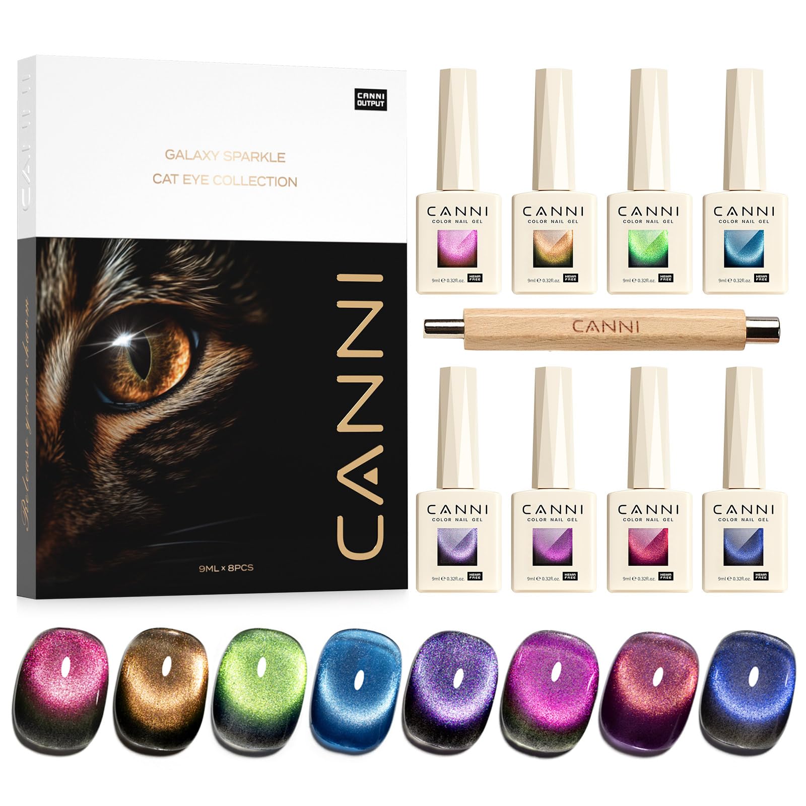 CANNI cat-eye gel nail polish set in red with magnetic effect for dynamic nails