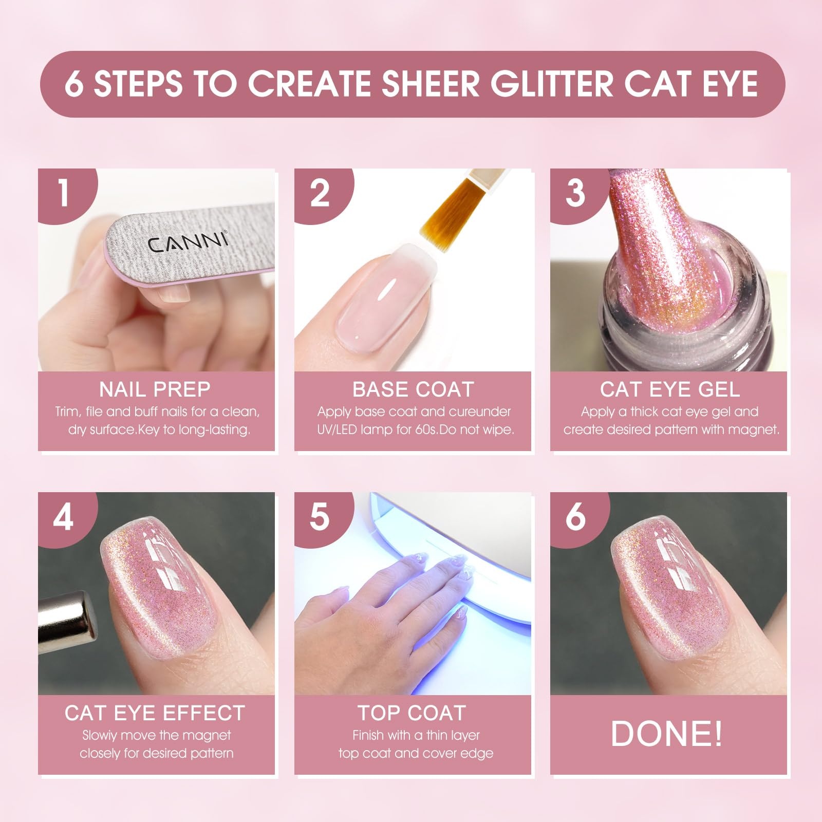 CANNI silver cat-eye gel polish reflects light with futuristic flair.