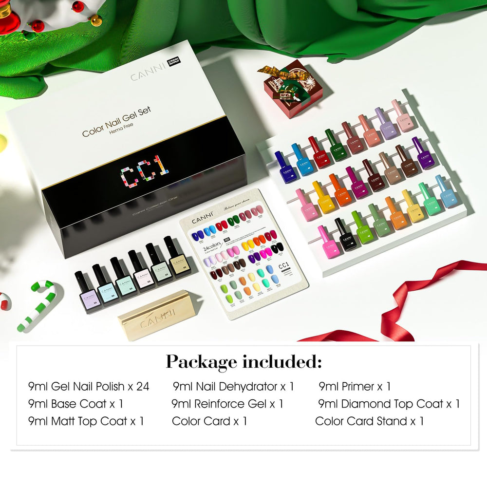 CANNI CC1 swatch palette shows black, pink, nude, red, blue, and green shades.