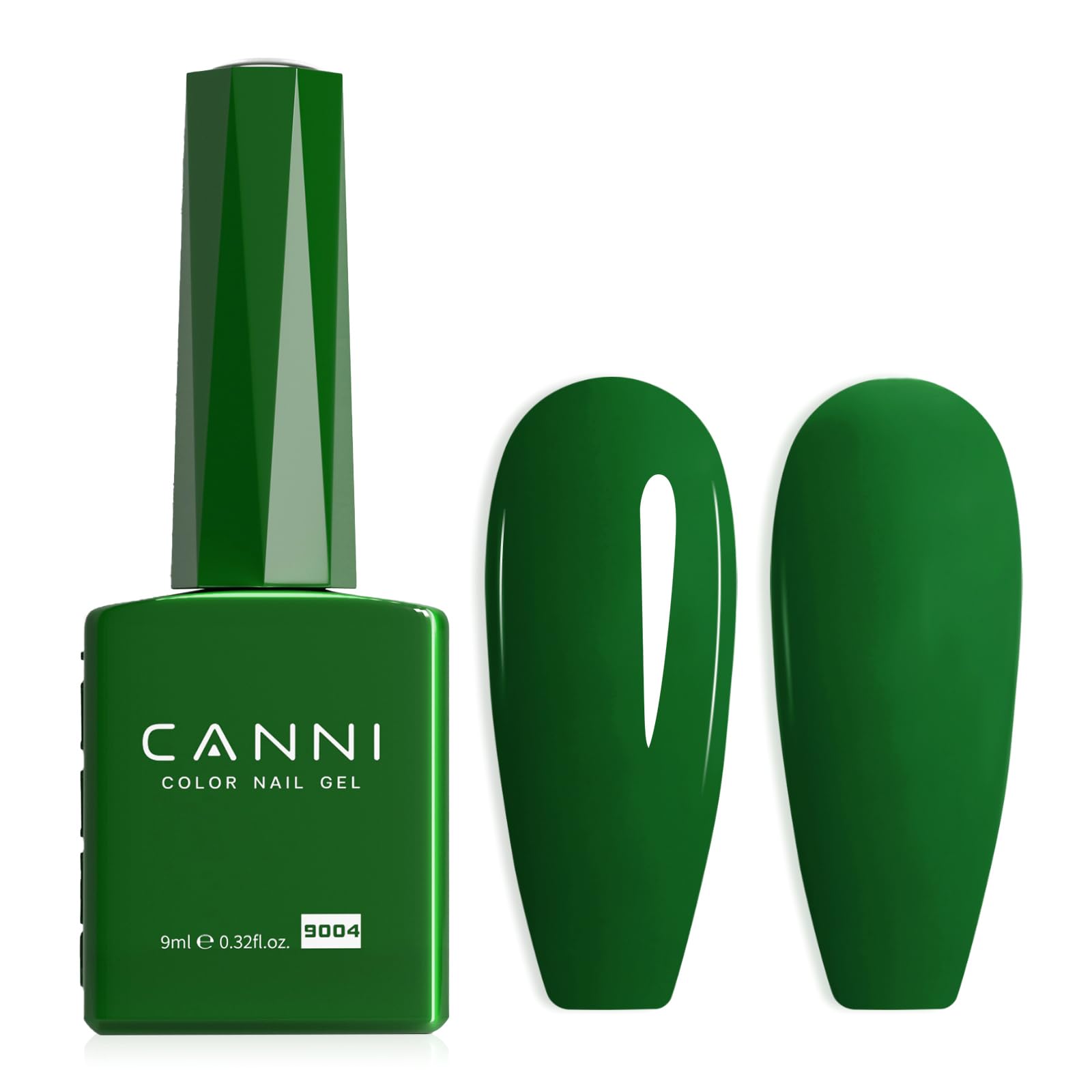 CANNI dark green gel polish bottle shows emerald shade for precise color preview.