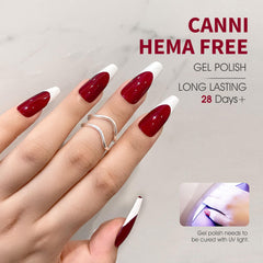 CANNI Dark Red Jelly gel applied in a smooth coat on nails.