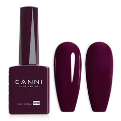 CANNI Dark Red Purple gel polish bottle close-up showing vibrant shade for at-home salon-worthy color