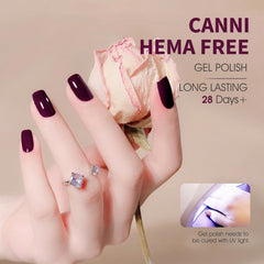 CANNI color swatch demonstrates deep burgundy-purple hue on skin